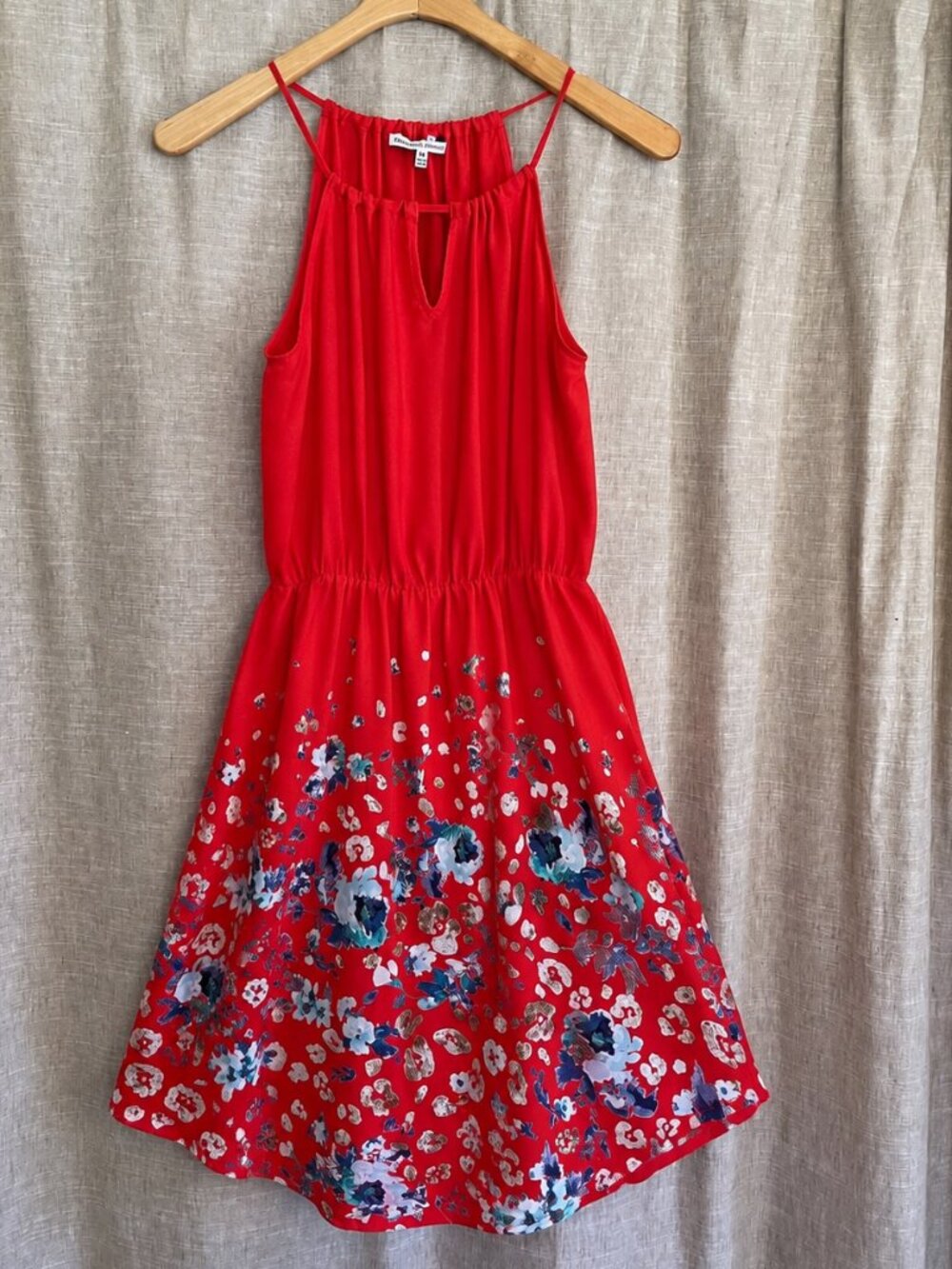 Red Floral Halter Dress Keyhole Mini Boho Festival Sundress Collective Concepts